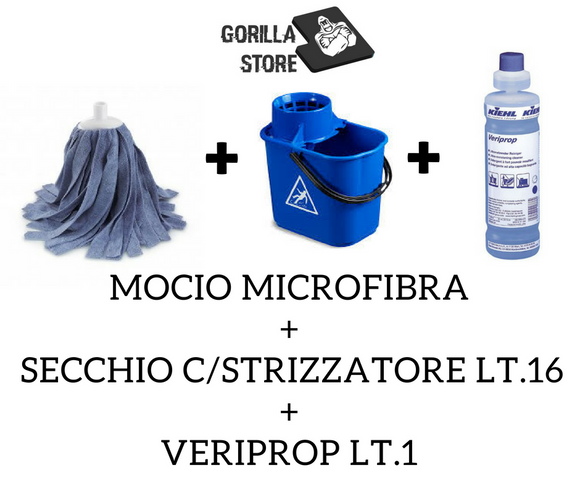 KIT PAVIMENTI GLORIA MOCIO MICROFIBRA + SECCHIO C/STRIZZATORE + VERIPROP LT.1
